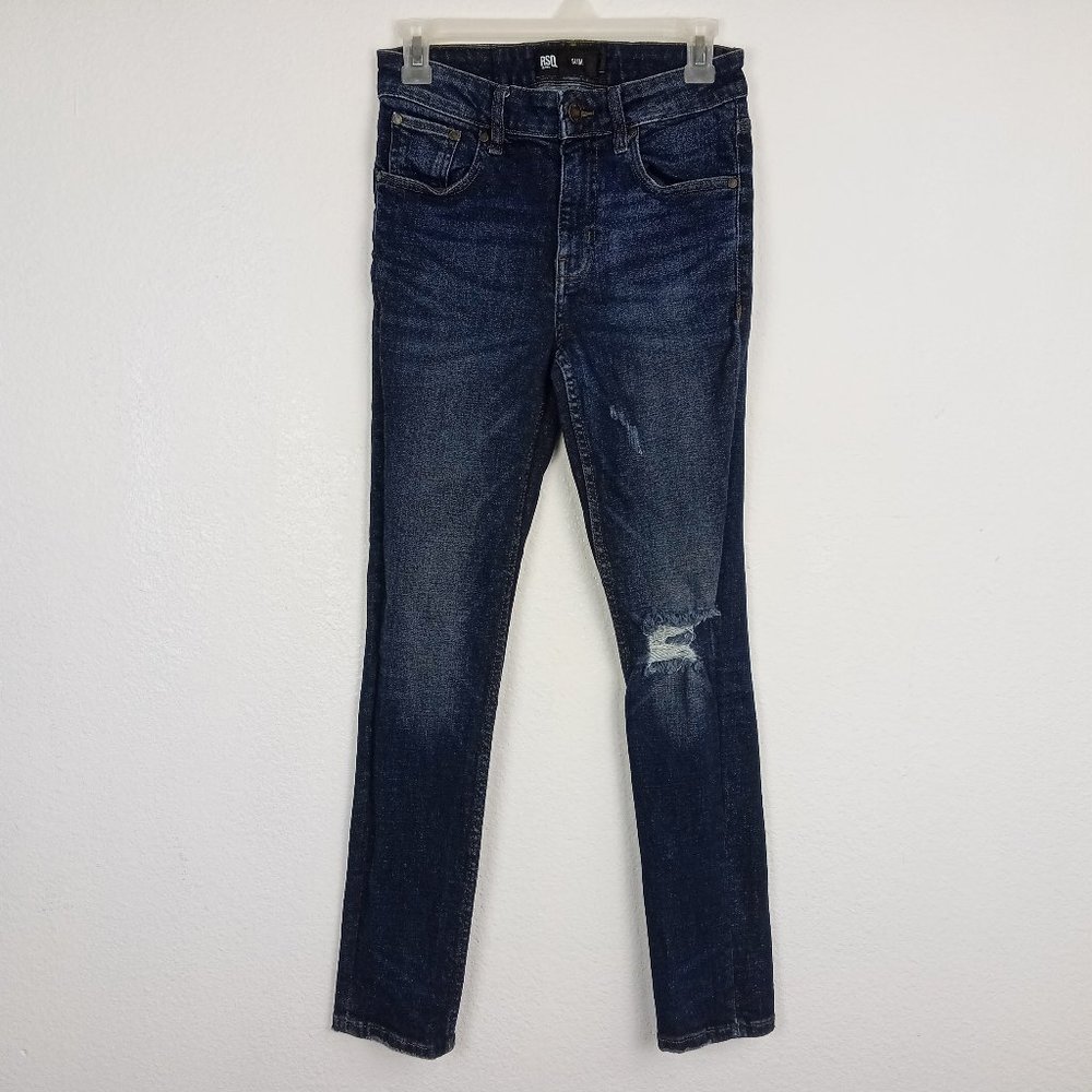 RSQ Men’s Slim Jeans Size 28x30 Distressed Dark Wash Blue Denim Comfort Casual